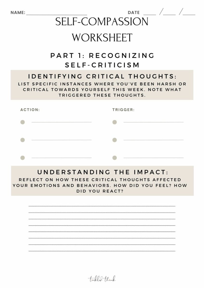 Self-Compassion Worksheet - Tickled Think